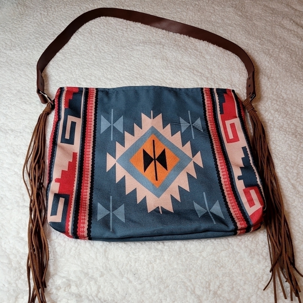Aztec Tassel Black Green Orange Red Tote